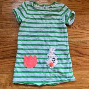 Cat & Jack blue and green striped bunny and tulip flower dress size 3T